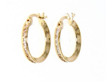 Golden hoop earrings with zircon 14k (code S169881)
